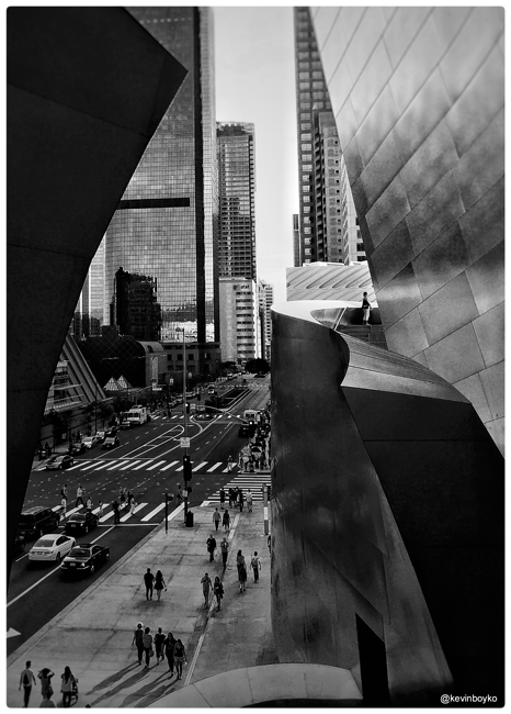 people walking on street view from Disney Concert Hall Los Angeles, CA, ©Kevin Boyko